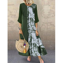 Women Vintage 3/4 Sleeves Long Dress Boho Cotton Linen Casual Baggy Long Maxi Dresses Floral Printed New Plus Size Vestidos Hot 2024 - buy cheap