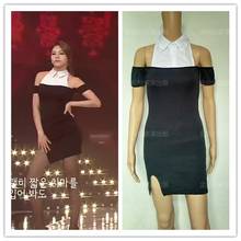 kpop AOA jazz stage Performance same black sexy slim strapless dress women korean summer fashion sexy lapel splice Split dresses 2024 - buy cheap
