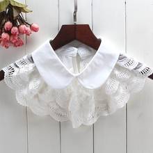 Feminino dupla camada de renda chiffon lapela colar falso scalloped borda cor sólida destacável gargantilha xale capelet 2024 - compre barato