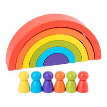 Conjunto de brinquedos de blocos de construção arco-íris empilhamento arco-íris brinquedos de empilhamento de madeira para crianças blocos de construção criativos 2024 - compre barato