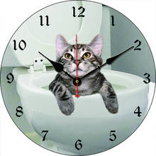 Relógio de parede de madeira 3d gato banho relógio de parede silencioso não tiqueamento pintura a óleo relógio redondo para sala estar quarto casa banho casa 2024 - compre barato