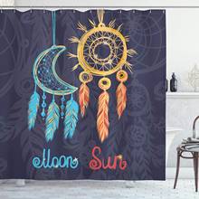 Cortina de chuveiro de decoração rústica, cortina de chuveiro étnica com estampa de lua e sol, ilustração rústica com apanhador de sonhos, tecido estampado, decoração de banheiro 2024 - compre barato