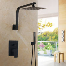 YANKSMART-Juego de Grifo de ducha de baño rociador de la lluvia, cabezal de ducha y mezclador montado en la pared, grifo de agua fría y caliente, color negro mate 2024 - compra barato