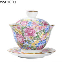 WSHYUFEI Jingdezhen Porcelain Gaiwan Exquisite Enamel Color Tea Bowl with Saucer Lid Kit Handmade ceramics Teaware 140ml 2024 - buy cheap