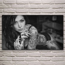 Sexy tinta tatuagem meninas artístico mulher retrato cartaz de tecido sala estar casa parede decorativa lona impressão da arte 2024 - compre barato