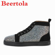 Zapatillas de deporte con cristales para hombre, zapatos masculinos de suela gruesa con cordones y diamantes de imitación, estilo informal 2024 - compra barato