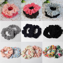 2PCS/Lot 100% Cotton Solid Print Scrunchies Women Girls Elastic Rubber Hair Bands Cute Ponytail Holder Hair Tie Rope Accessories 2024 - buy cheap