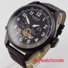 Parnis-Reloj de acero inoxidable 316L para hombre, cronógrafo de 48mm con esfera negra, correa de cuero, gaviota, movimiento automático, 2502 2024 - compra barato
