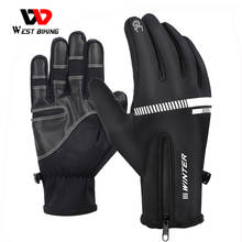 Зимние велосипедные перчатки WEST BIKING для мужчин, велосипедные перчатки с закрытыми пальцами, противоскользящие ветрозащитные лыжные кемпинговые теплые велосипедные перчатки для сенсорного экрана 2024 - купить недорого