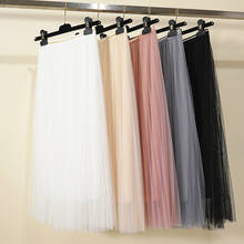 Mesh Skirt women 2020 Spring and Autumn 3 Layers Tulle Skirts Womens fashion Pleated A-Line Skirts Female 2024 - buy cheap