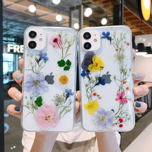 Luxury Real Dried Flowers Transparent Phone case For iphone 13 12 11 pro Max XS Max XR X 7 8 plus SE 2020 Soft Silicone Cover 2024 - купить недорого