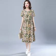 Women Summer Cotton Linen Casual Dress New Arrival 2021 Simple Style Vintage Print Loose Ladies A-line Long Dresses B083 2024 - buy cheap