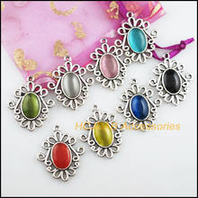 8 New Oval Charms Tibetan Silver Stone Mixed Flower Connectors 27x32mm 2024 - buy cheap