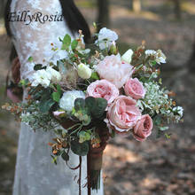 Eillyrosia buquê de noivas rústico com rosas poeiras, rosa, vintage, flores marinhas, boêmio, desenho para noiva, decoração de casamento 2024 - compre barato