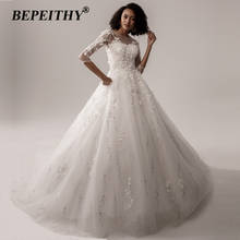 BEPEITHY Glitter Shinny Wedding Dresses 3D Flowers Custom Made Plus Size India Bridal Gown Three Quarter Sleeves For Bride 2021 2024 - buy cheap