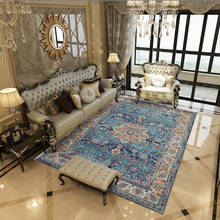 Tapete persa antiderrapante de área grande, tapete com estampa de mandala e flor azul para sala de estar e piso, decoração da casa 2024 - compre barato