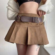 SEASONS Casual Brown Pleated Mini Skirt Ladies High Waisted Short Skirts Womens With Belt Korean Fashion Y2K Summer ASSK82518 2024 - buy cheap