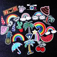 Lovely Cartoon Rainbow Fruit Diamond Embroidered Patches Iron On For Clothing Hat DIY Stripes Applique Clothes Stickers Badges H 2024 - buy cheap