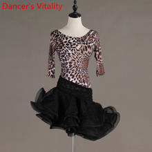 2021 New Adult Latin Dance Half Sleeves Leopard Clothes Women Performance Costume Tango Samba Cha Cha Dancing Wear Oufits 2024 - buy cheap