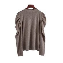 Women Autumn Half Sleeve Solid Color Long Puff Sleeve Knitwear Slim Blouse Top 2024 - buy cheap
