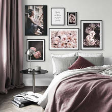 Arte de parede floral peônia rosa, citações de beleza, pintura em tela, galeria, poster, impressão, interior, sala de estar, decoração moderna para casa 2024 - compre barato