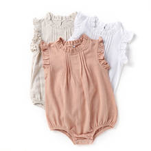 Bebê menina bodysuit 2021 roupas recém-nascidos cor sólida macacão de linho respirável macacão bebê menina roupas de verão 0-24m 2024 - compre barato