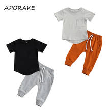 2021 0-24M Baby Boy Clothing Casual Style with Pocket Decoration Short Sleeve T-shirt+Elastic Waist Trousers Pants Summer 2pcs 2024 - buy cheap