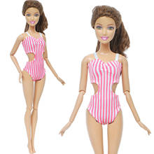 Fashion 1x Red Stripe One-piece Swimsuit Summer Beach Bikini Swimming Clothes Accessories for Barbie Doll Toy 2024 - buy cheap