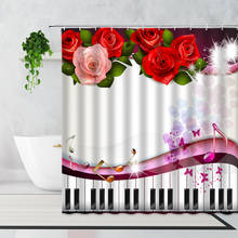 Red Music Rose Shower Curtain Love Gift Flower Memorial Decoration Bathroom Set Waterproof Bathtub Screen With Hook Bath Curtain 2024 - buy cheap