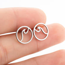 Hfarich Minimalist Simple Circle Wave Studs Earrings Stainless Steel  Beach Ocean Wave Earings for Women Femme 2024 - buy cheap