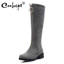 Coolcept Size 33-43 Women Knee Boots Winter Warm Fur Buckle Zipper High Heel Boots Fashion Concise Shoes Women Footwear 2024 - buy cheap