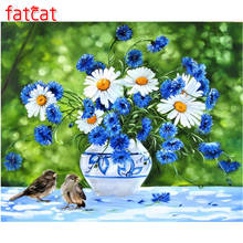 FATCAT-pintura de diamante 5d diy, cuadro de margaritas y aciano azul, mosaico de diamantes de imitación cuadrado, bordado, arte de pájaro AE362 2024 - compra barato