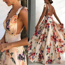 Women Summer Floral Dress Boho Sleeveless V-Neck Backless Long Maxi Dress Ladies Vintage Party Evening Beach Sundress 2024 - buy cheap