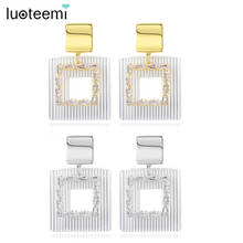 LUOTEEMI-Pendientes grandes de lujo para mujer, aretes cuadrados para boda, joyería de compromiso, fiesta, bisutería, regalos de navidad 2024 - compra barato