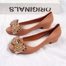 Crystal Bow Jelly Shoes Women Summer Pumps Thick Heel 2021 Spring New Waterproof Plastic High Heels Shoes Female Sandals 2024 - buy cheap