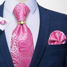 Gravata de seda masculina rosa caxemira, conjunto com gravata dourada de 8cm para negócios e casamento 2024 - compre barato