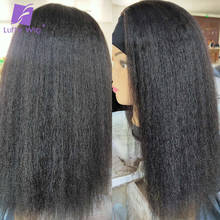 Peruca de cabelo humano brasileira, peruca de cabelo crespo liso para mulheres, cabelo remy, feito à máquina italiana, yaki, luffy 2024 - compre barato