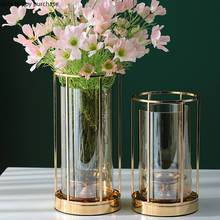 Florero de Metal con flores artificiales, florero de cristal de escritorio, decoración nórdica, decoración, flores secas, candelero 2024 - compra barato