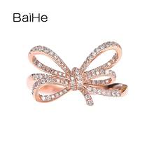 BAIHE-anillo de diamantes naturales de corte redondo, joyería fina con lazo, color blanco/amarillo/rosa, oro de 14K, H/SI 2024 - compra barato