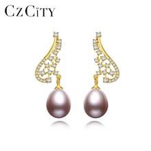 CZCITY Elegant Half Heart Natural Pearl Drop Earrings 925 Sterling Silver Fine Jewelry for Women Dating Birthday Gifts FE-0300 2024 - buy cheap