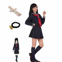 Fantasia de cosplay do anime enma ai, uniforme da escola, conjunto completo de roupa de marinheiro, top + saia + gravata + boneca de palha 2024 - compre barato