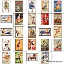 Lady Luck Pin Up Girl Painting Tin Signs Wall Plaque House Cafe Bar Home Decorative Plate Room Decoration Vintage Iron Poster 2024 - buy cheap