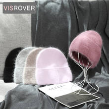VISROVER  5 colors unisex solid color real rabbit fur beanies winter hat for woman New rabbit fur autumn Warm cap skullies gift 2024 - buy cheap