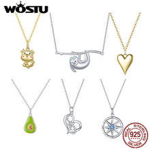 WOSTU Heart To Heart Pendant Necklace 925 Sterling Silver Colorful Pendant For Women Simple Fine Necklace Jewelry Collar BNN217 2024 - buy cheap