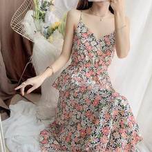 Chiffon Summer Dress Women Suspender New Fashion Sun Protection Cardigan+dress 2 Piece Set Or Single Floral Dress Purple Blue 2024 - buy cheap