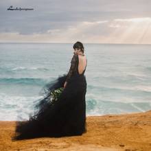 Lakshmigown Sexy Gothic Black Beach Wedding Dress Long Sleeve 2020 Vestido de Novia Vintage Lace Wedding Gowns Plunging Backless 2024 - buy cheap