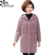 UHYTGF quality mink fleece autumn winter woolen jacket women mid-length 6XL plus size coat double-sided cashmere warm coats 1798 2024 - buy cheap