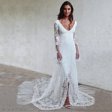 Boho Beach White Lace Mermaid Wedding Dress 2020 Sexy V-neck Lace Appliques Vestidos De Novia Bridal Gowns Custom Made 2024 - buy cheap