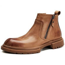Chelsea botas masculinas de couro genuíno, botas curtas britânicas outono inverno, sapatos retrô masculinos de couro de vaca alta qualidade 2024 - compre barato
