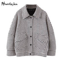 Huaxiafan Jackets Women Plaid Thick Woolen Coats Casual Lapel Long Sleeve Button Pockets Jacket Autumn Winter Fashion Outwears 2024 - buy cheap